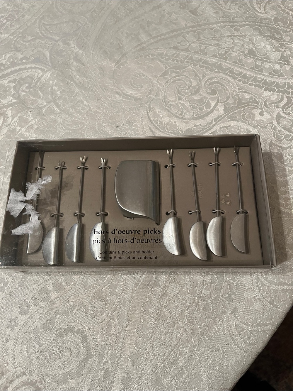 Pier 1 Silver Decorative hors d’oeuvre picks and holder New! Vintage!